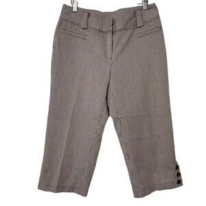 Julie Mitchell Urban Collection Pants Womens 10 Brown Stripe Cropped Button Hem